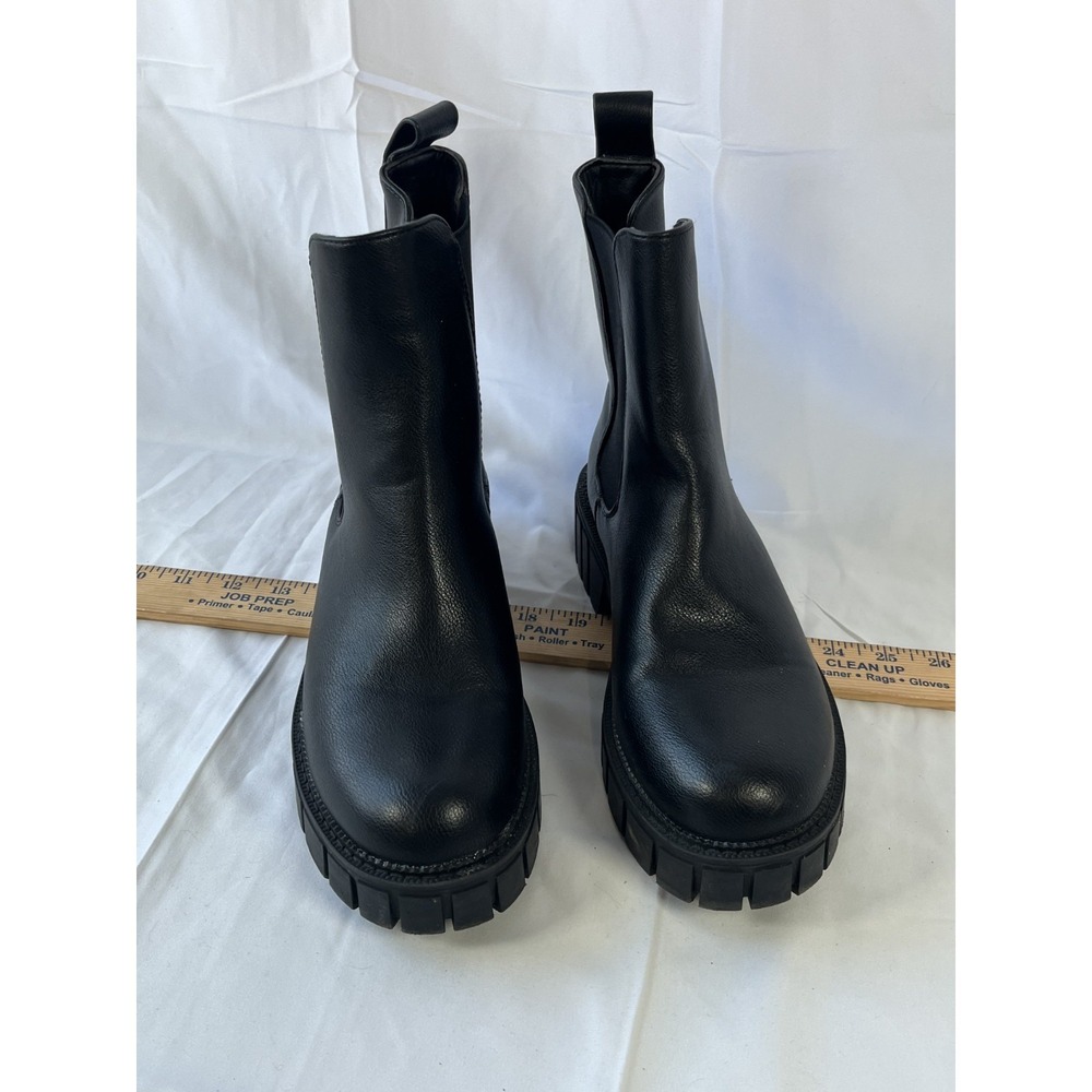 Black Chelsea Ankle Boots Slip On Black Block Heel Round Toe size 6
